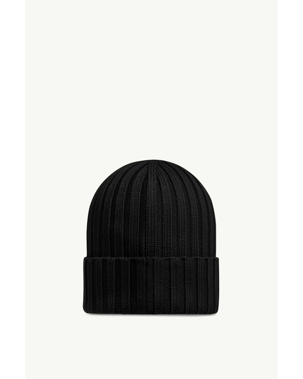 Moncler Black Logo Patch Ribbed Beanie
