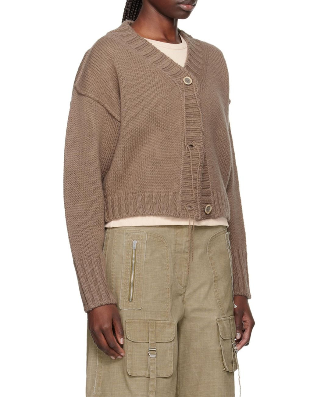 Acne Natural V-Neck Buttoned Cardigan