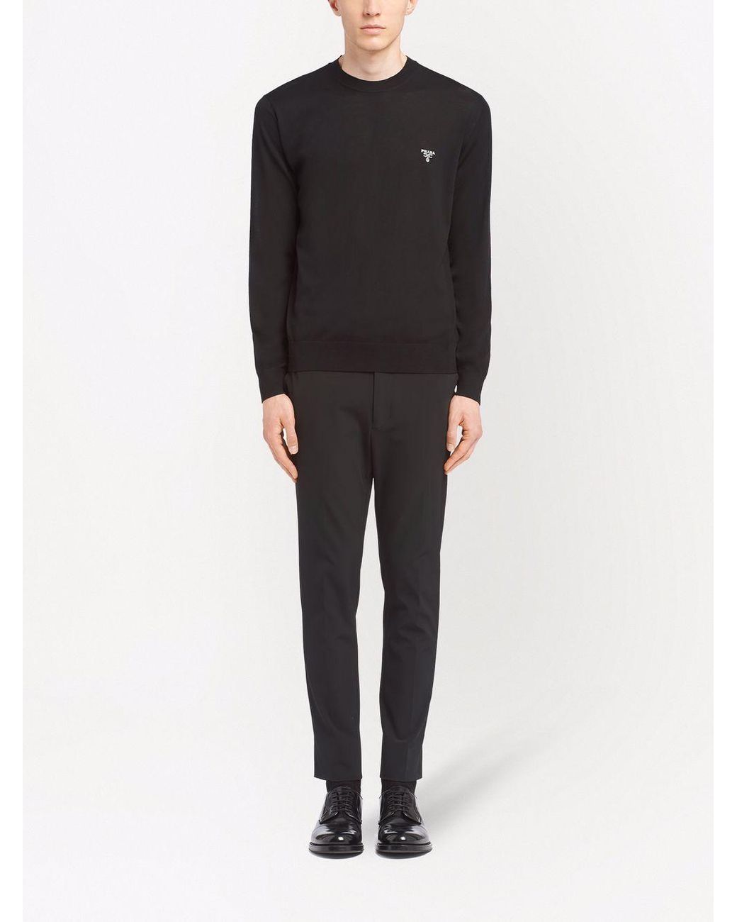 Prada Black Logo Embroidered Crewneck Jumper for men