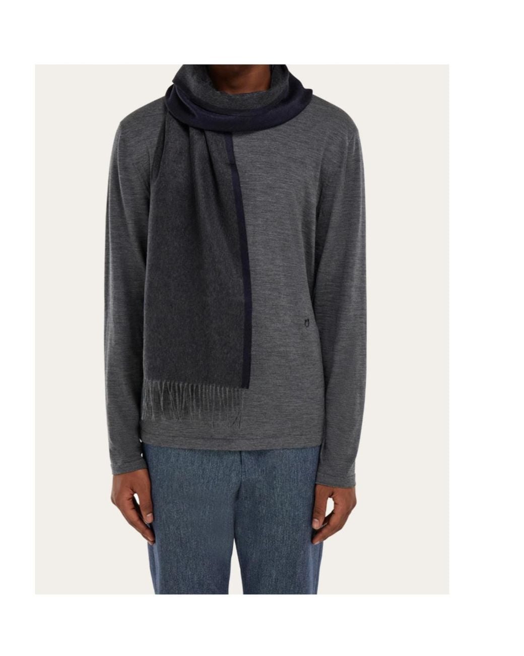 Ferragamo Blue Ferragamo Fringe Detailed Scarf for men