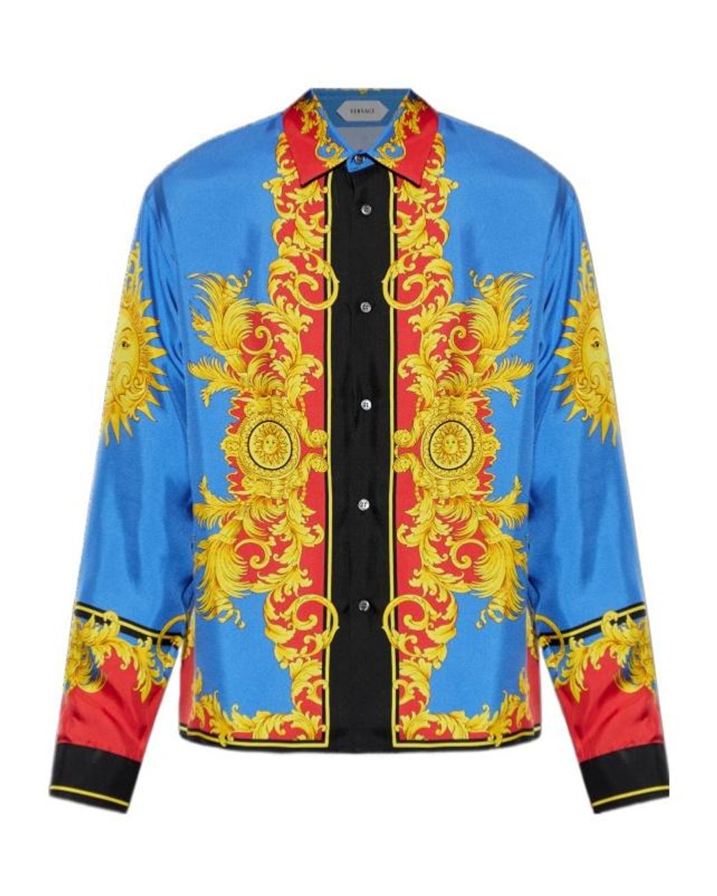 Versace Blue Baroque Sun Print Shirt for men