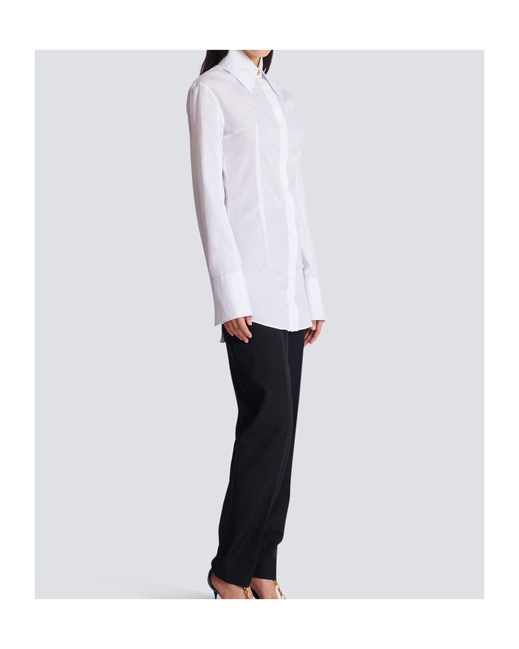 Balmain White Button-Up Long-Sleeved Poplin Shirt