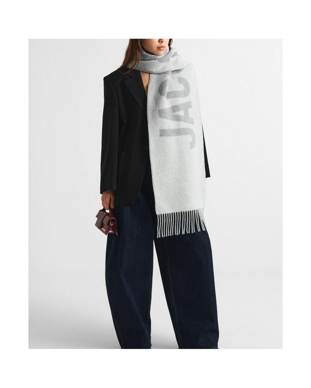 Jacquemus Gray Embroidered Fringe Scarf