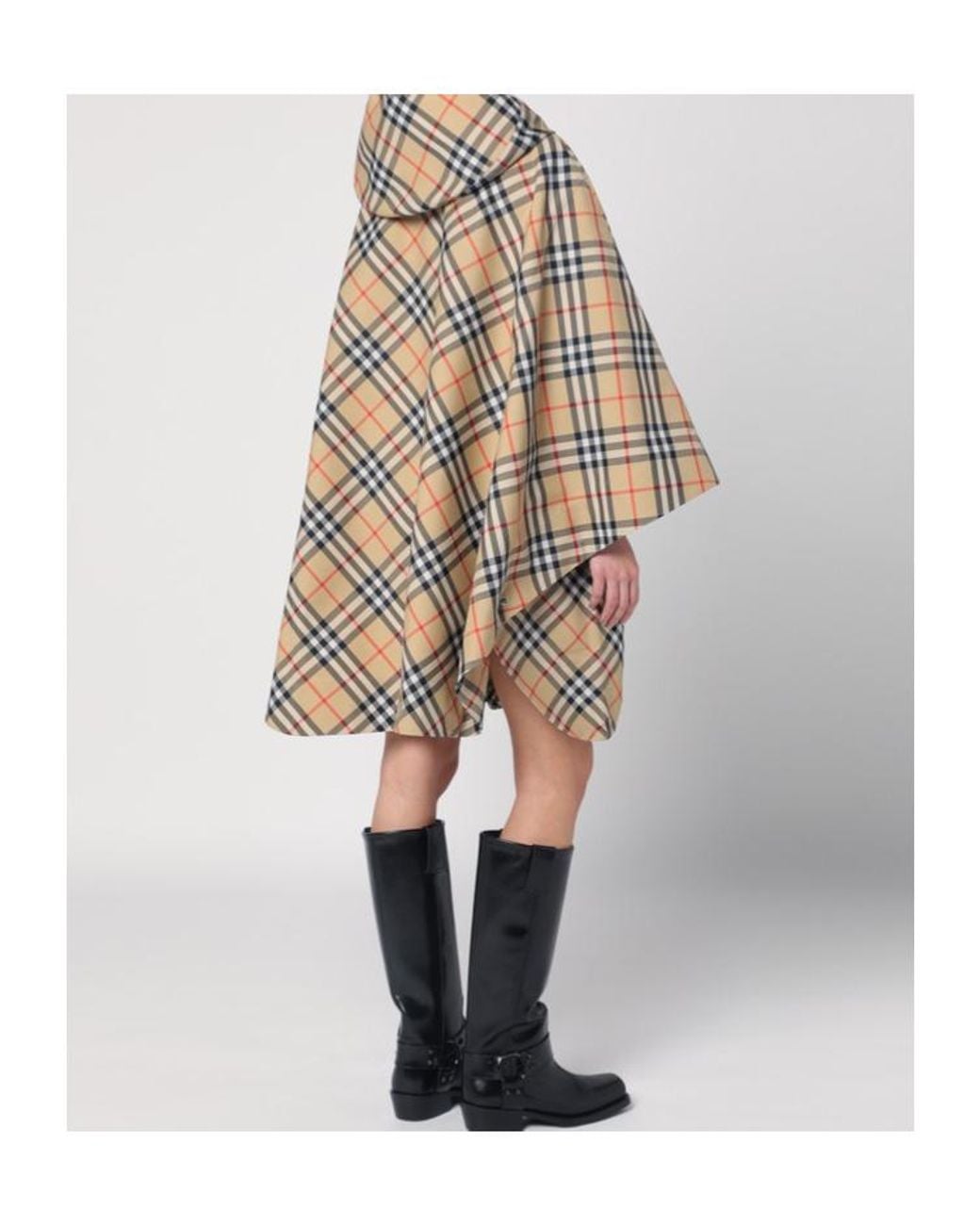 Burberry Natural Checked Hooded Half-Zipped Cape