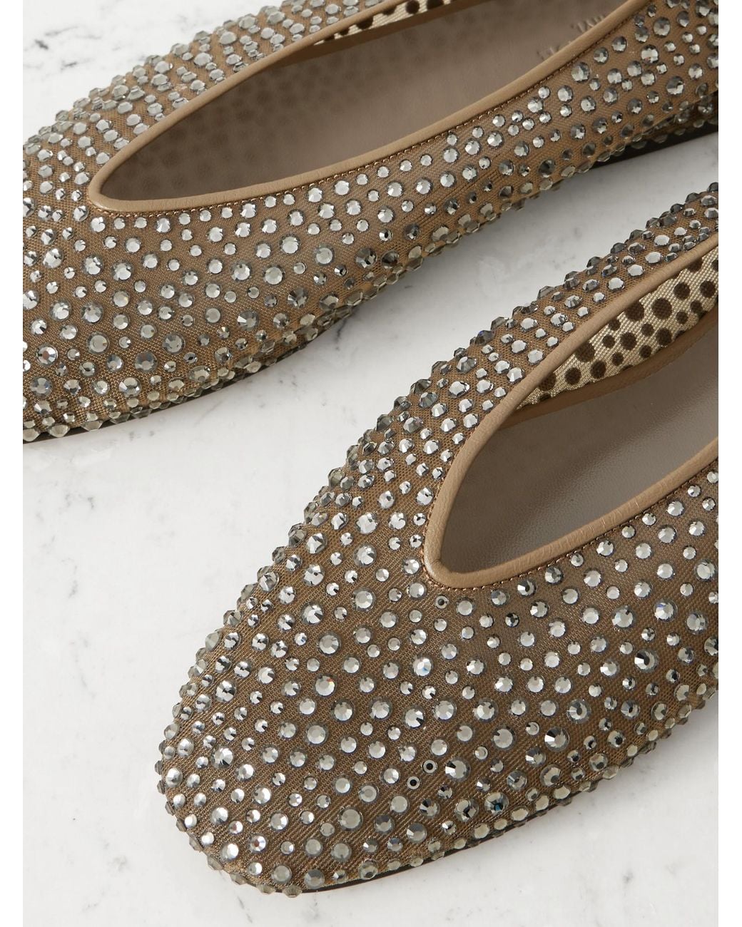 Le Monde Beryl Brown Luna Leather-Trimmed Crystal-Embellished Mesh Flats