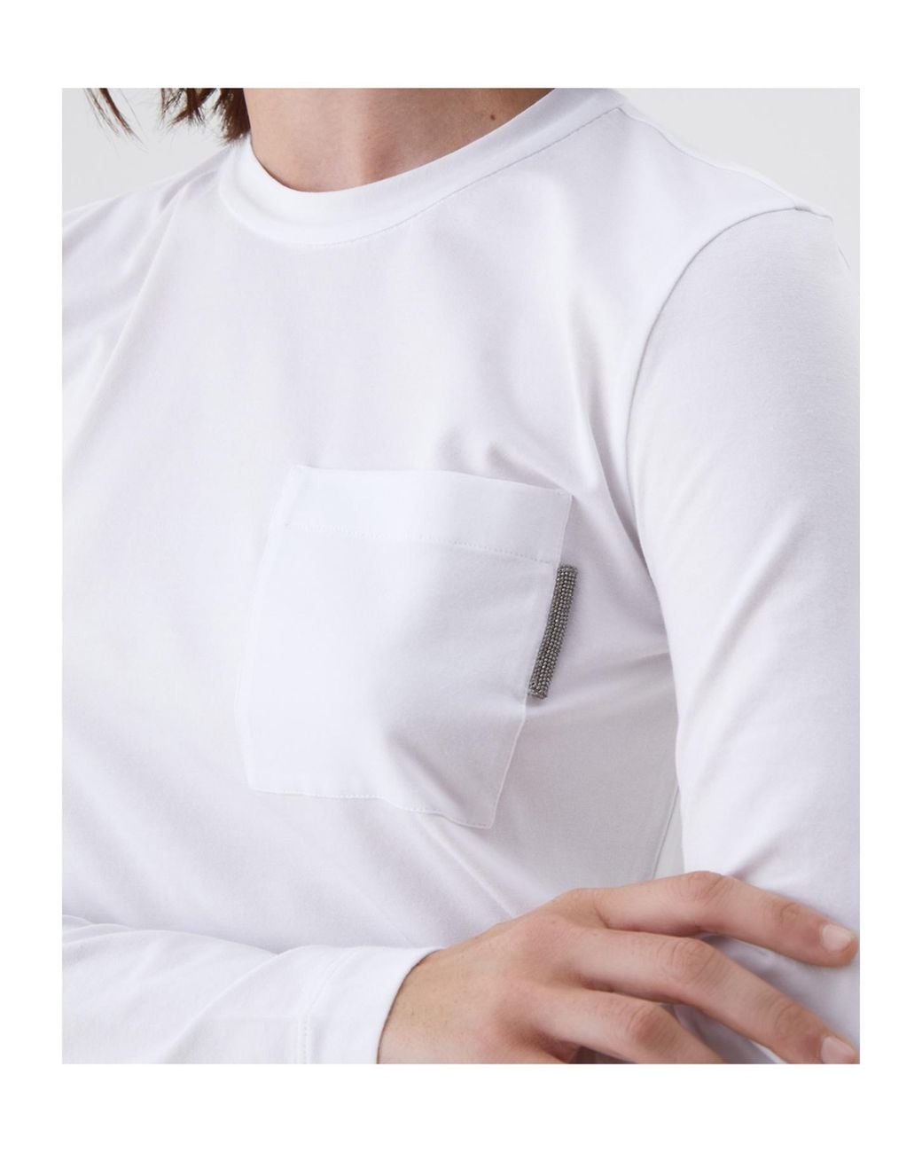 Brunello Cucinelli White One Pocket Crew Neck Top