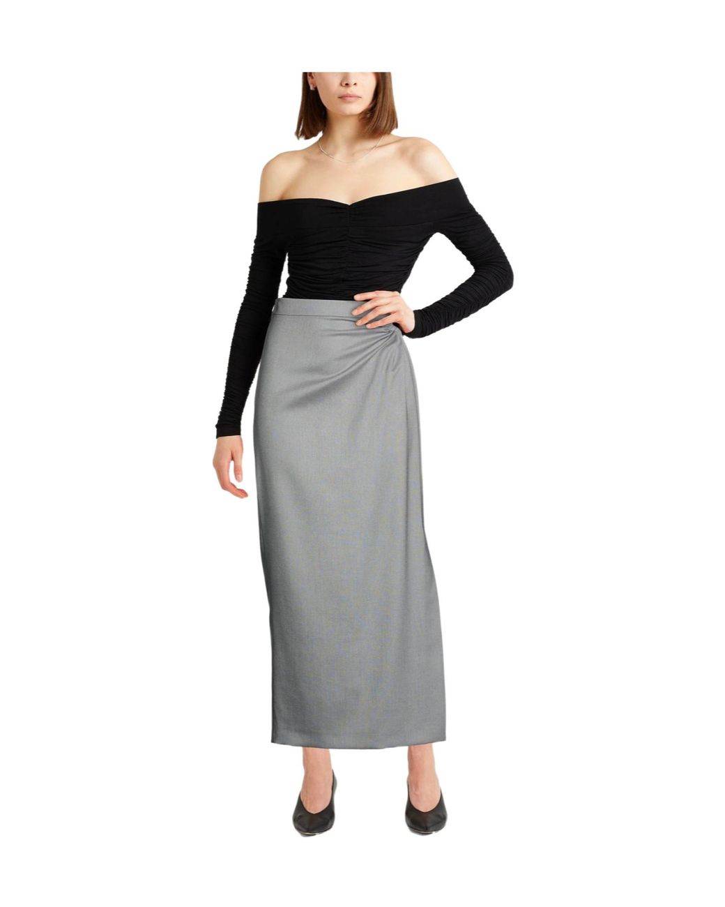 Max Mara Gray Solid Color Wool Pencil Skirt