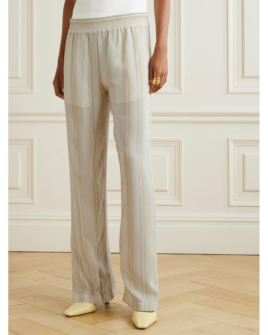 Victoria Beckham White Striped Casual Pants