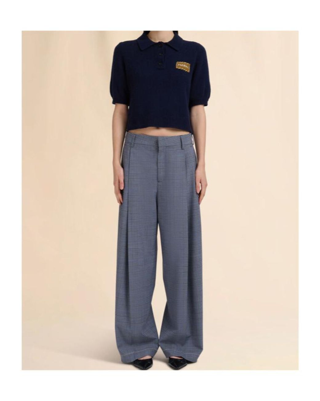 Marni Blue Wool Trousers With Prince Of Wales Check