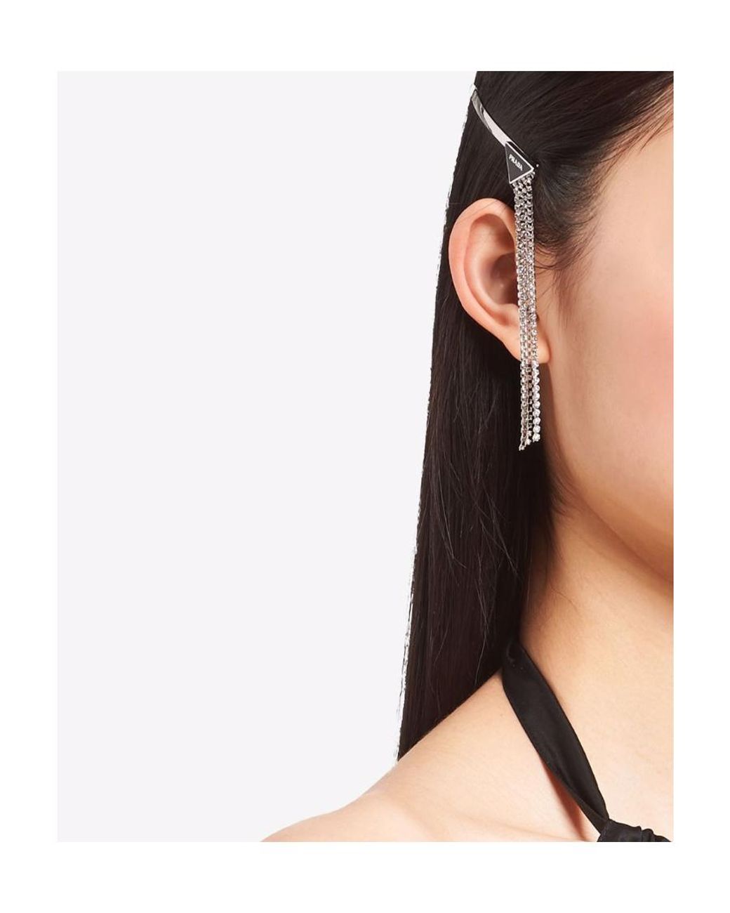 Prada White Embellished Triangle Hairpin Set