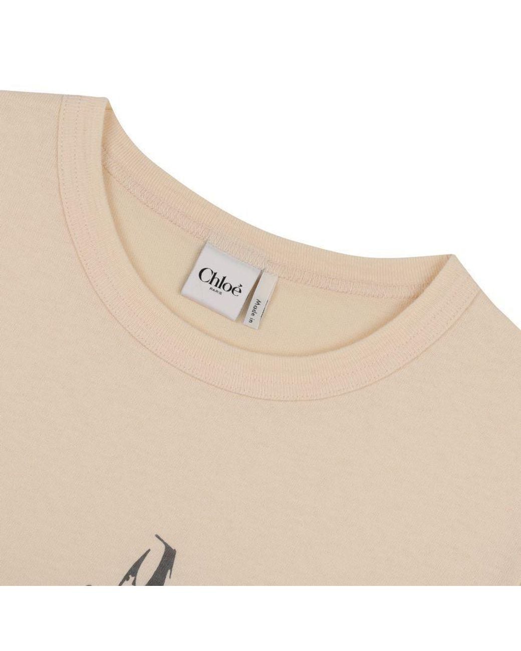 Chloé Natural Chloé Logo Printed Crewneck T-Shirt