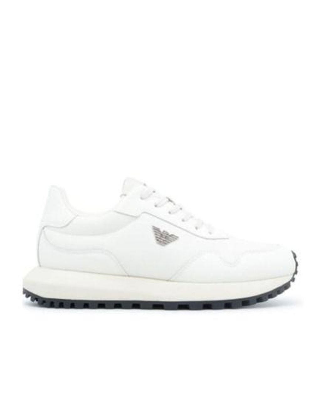 Emporio Armani White Logo Plaque Lace-Up Sneakers for men