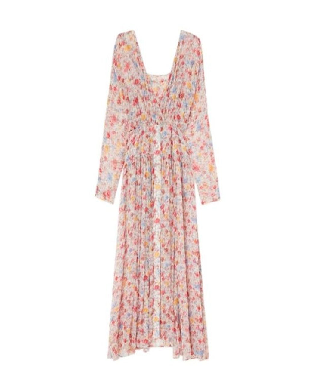 Ganni Pink Smocked Floral Maxi Dress
