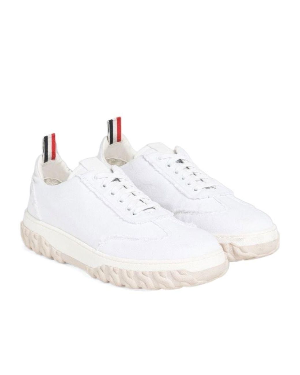 Thom Browne White Frayed Edge Low-Top Sneakers for men