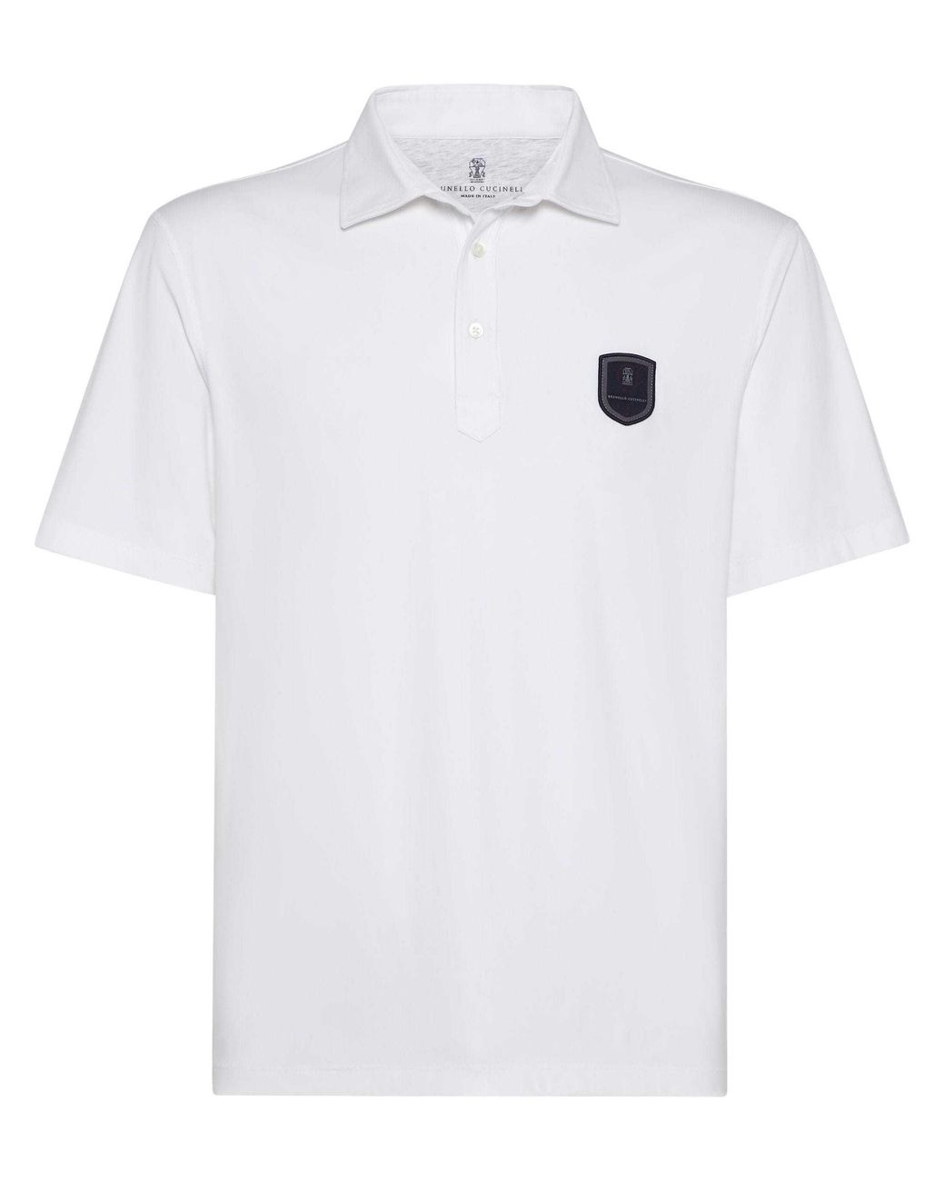 Brunello Cucinelli White Appliqué-Detail Polo Shirt for men