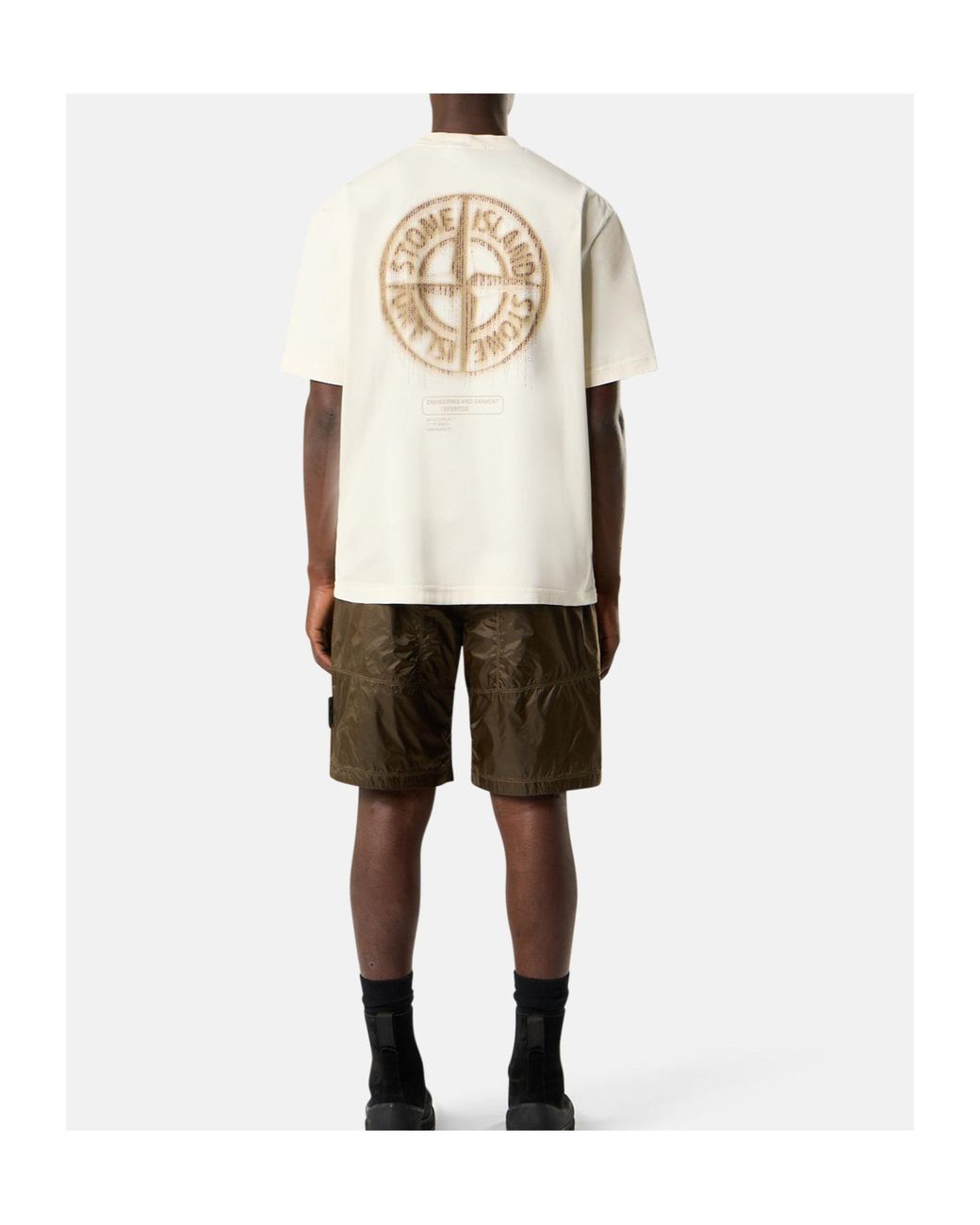 Stone Island White Compass Printed Crewneck T-Shirt for men