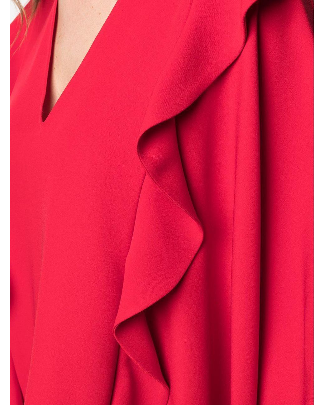 Valentino Red Ruffled Drape Blouse