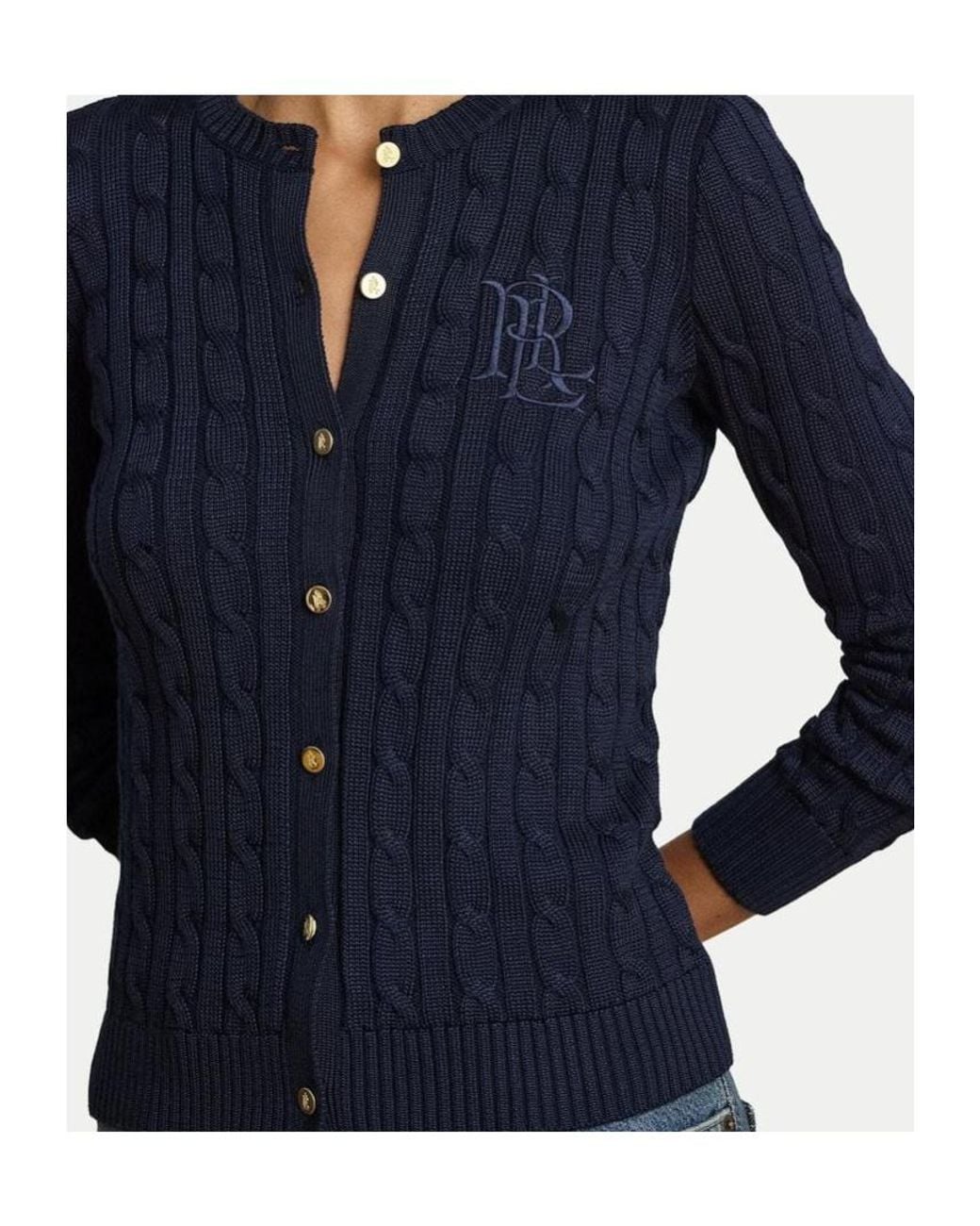Ralph Lauren Black Lauren Cable-Knit Logo Cardigan