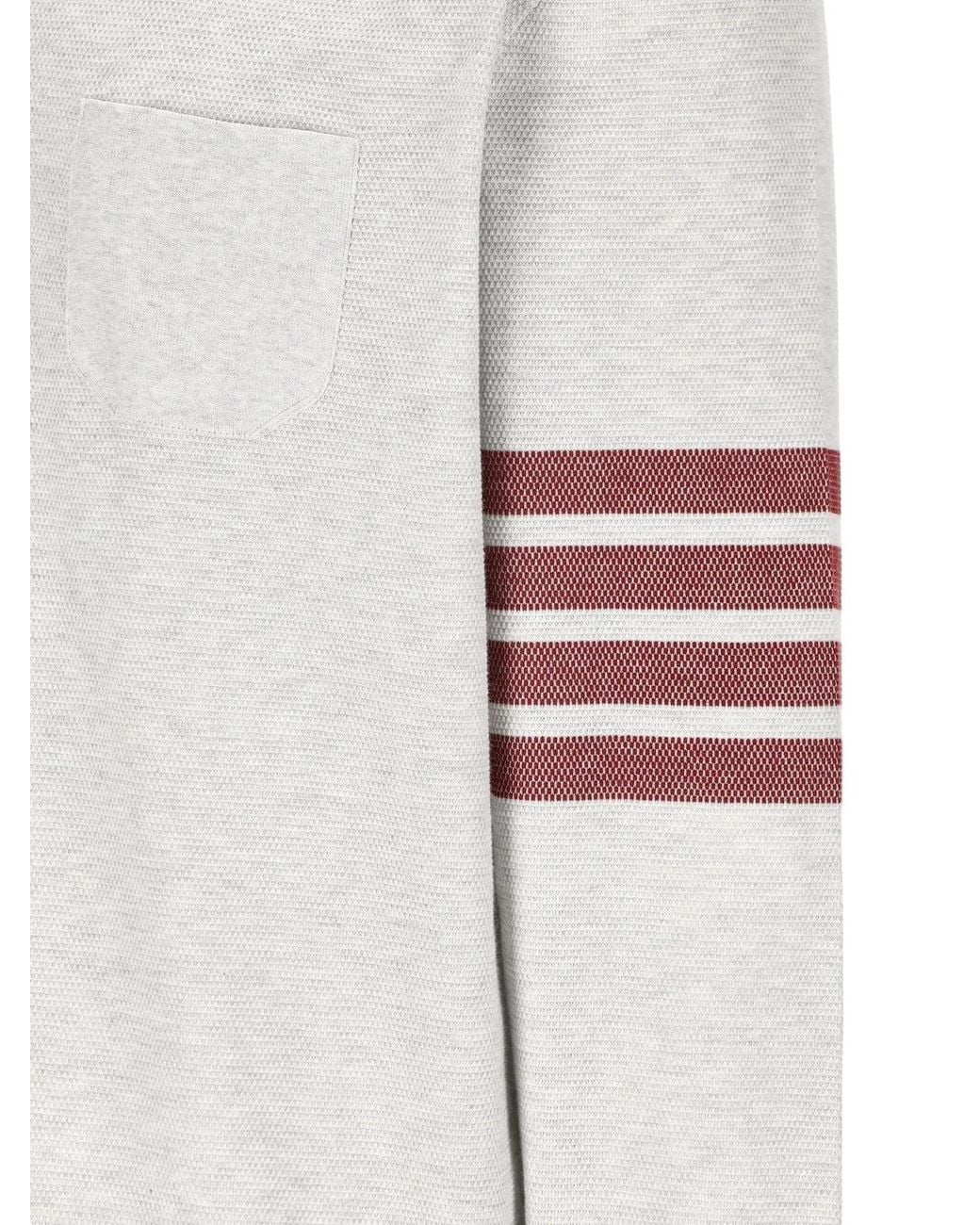 Thom Browne White Stripe-Detailed Long-Sleeved Polo Shirt for men