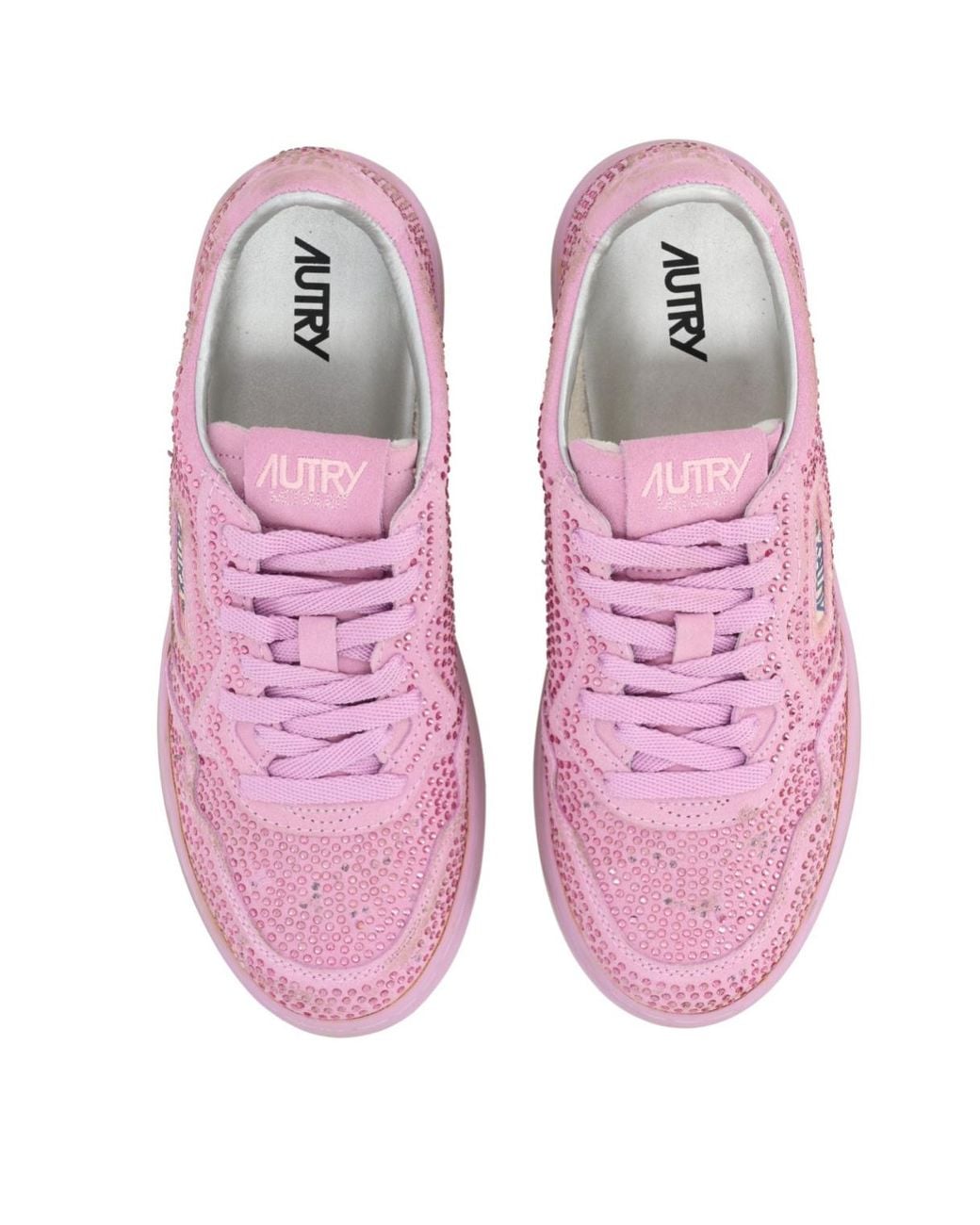 Autry Pink Embellished Lace-Up Sneakers