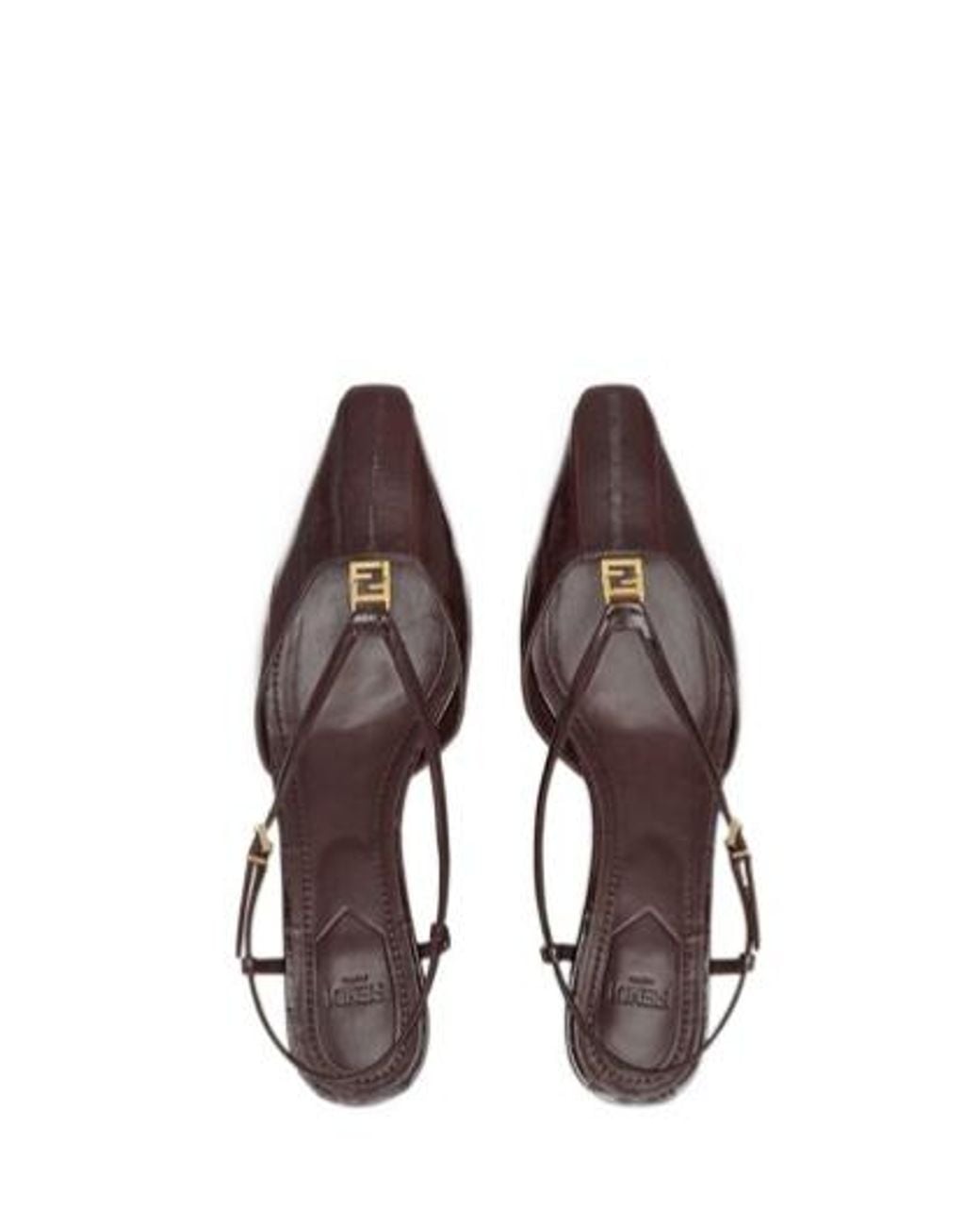 Fendi Brown Ffold Square-Toe Slingback Pumps