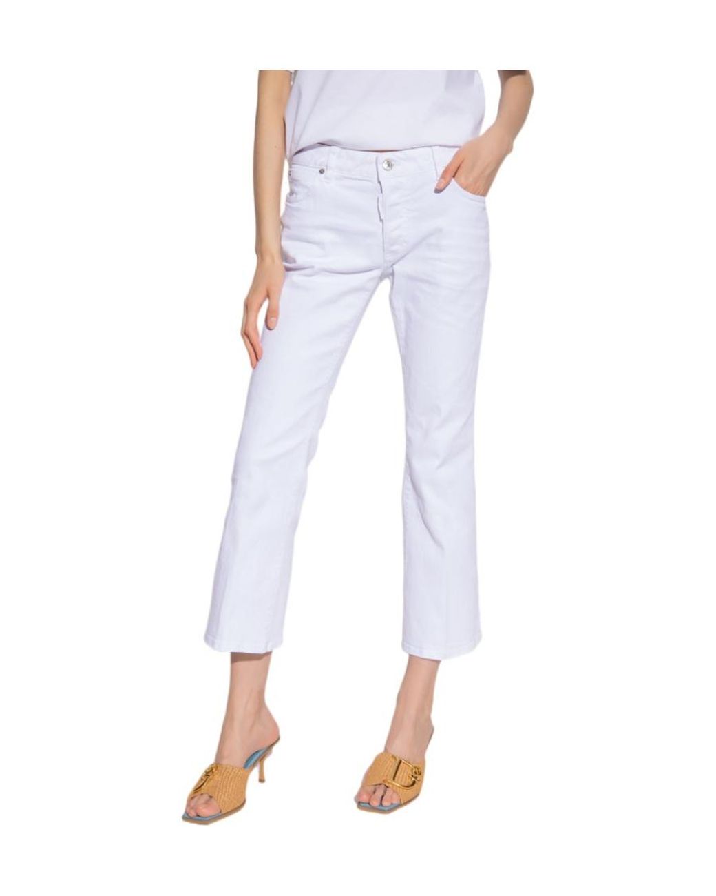 DSquared² White Bootcut High-Waist Cropped Trousers