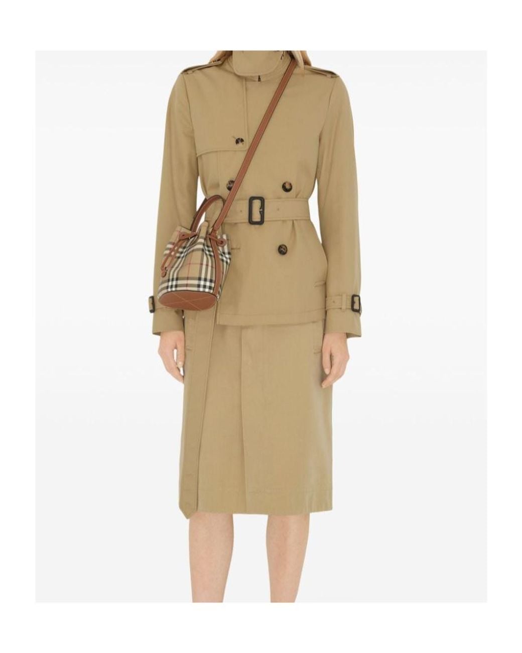 Burberry Natural Check Printed Drawstring Bucket Bag