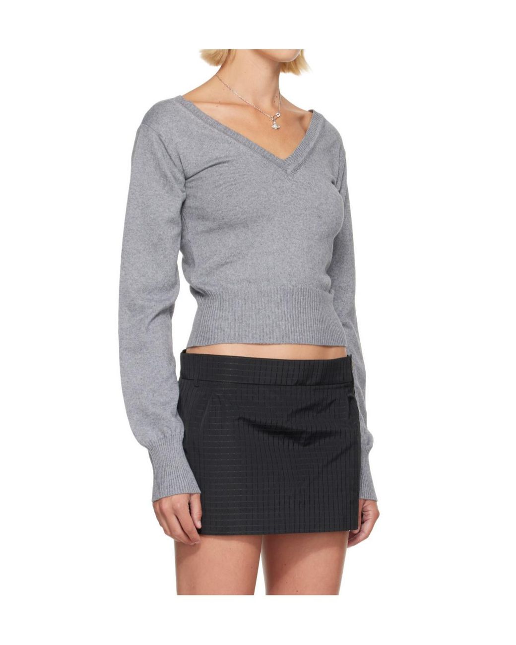 Vivienne Westwood Gray Cropped V-Neck Jumper