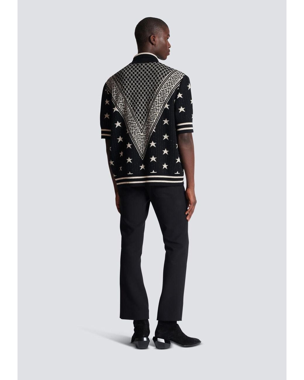 Balmain Black Monogram Stars Polo Shirt for men