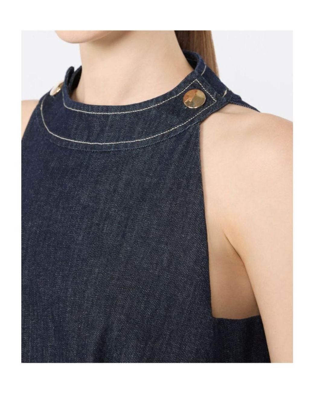 Max Mara Blue Short Sleeveless Cotton Denim Dress