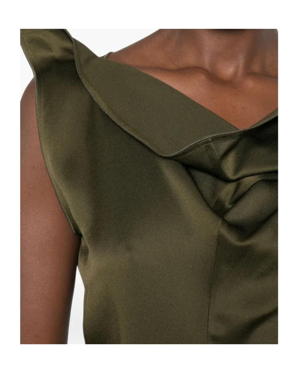 Victoria Beckham Green Ruffled Asymmetric Dress