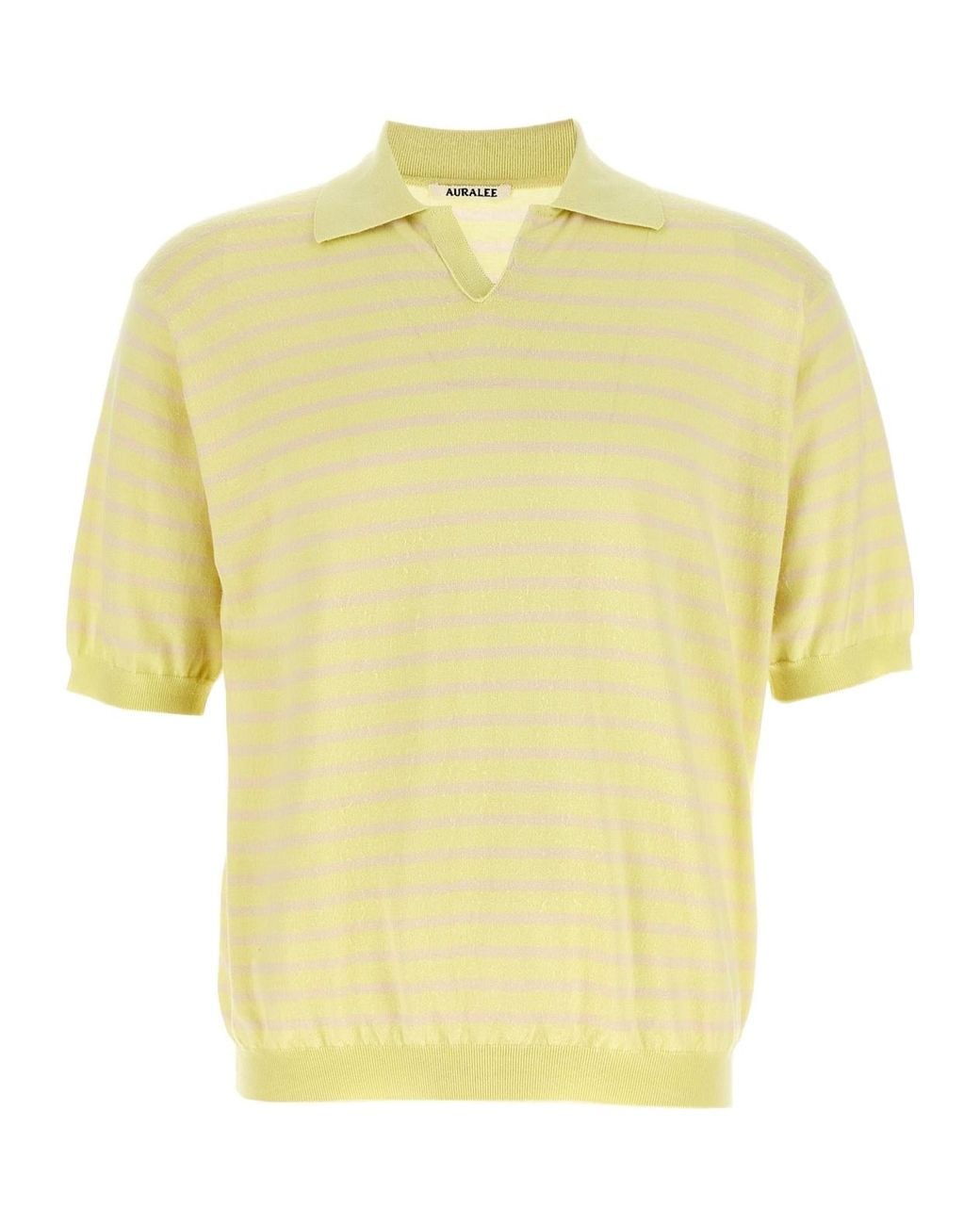 Auralee Yellow High Gauge Knit V-Neck Skipper Polo Shirt for men