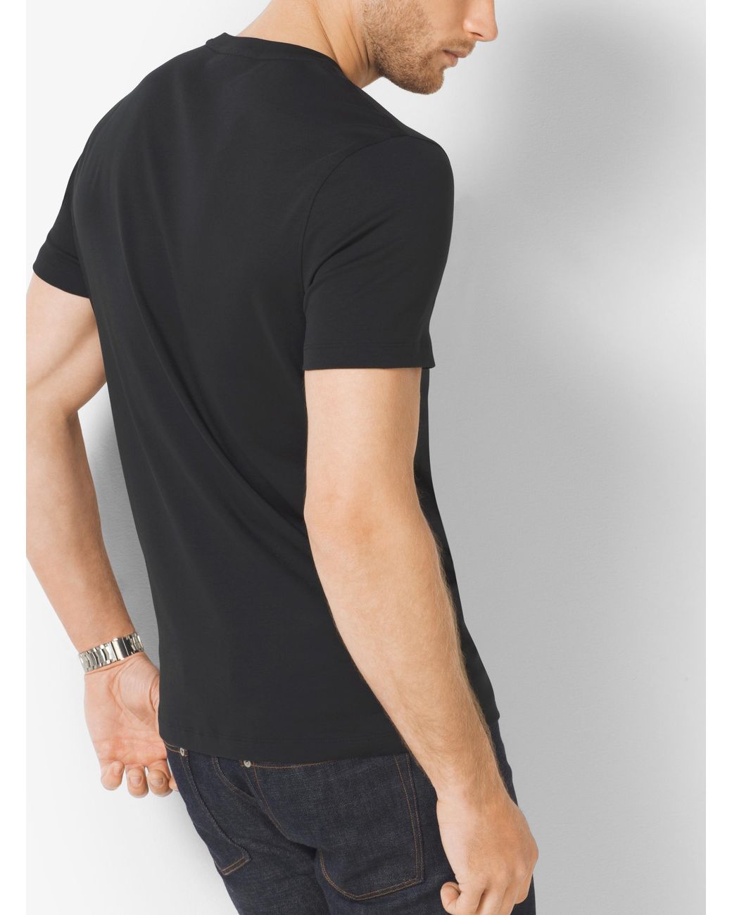 Michael Kors Black Logo Embroidered Crewneck T-Shirt for men