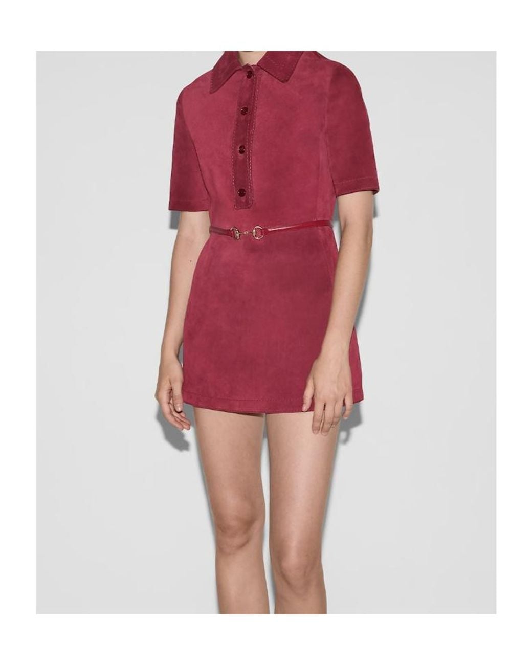 Gucci Red Horsebit Short-Sleeeve Shirt Dress