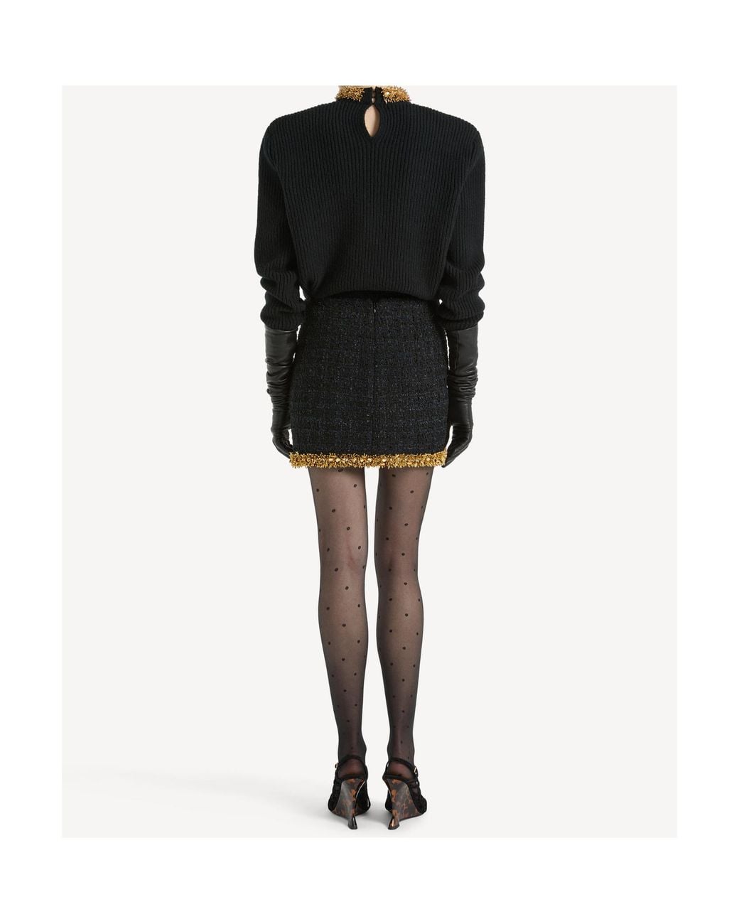 Balmain Black Tweed Beaded-Hem Mini Skirt