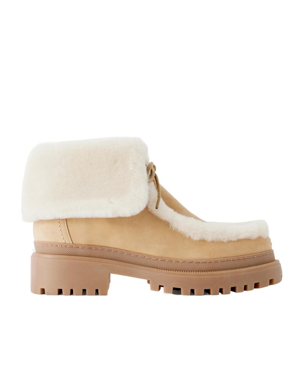 Yves Salomon Natural Shearling-Trimmed Suede Ankle Boots