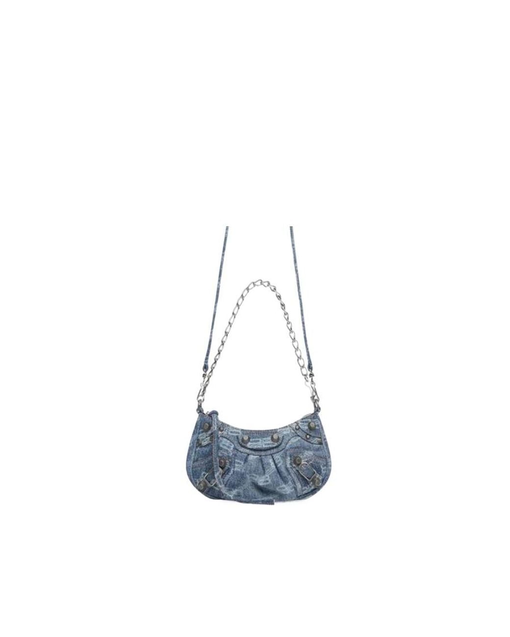 Balenciaga Blue Le Cagole All-Over Logo Denim Mini Shoulder Bag