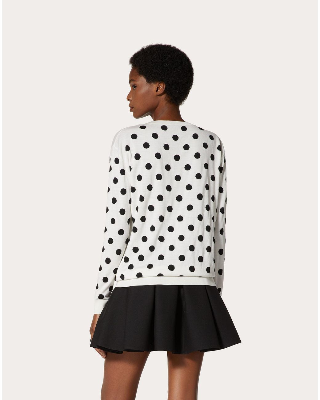 Valentino White Logo V-Neck-Wool Sweater