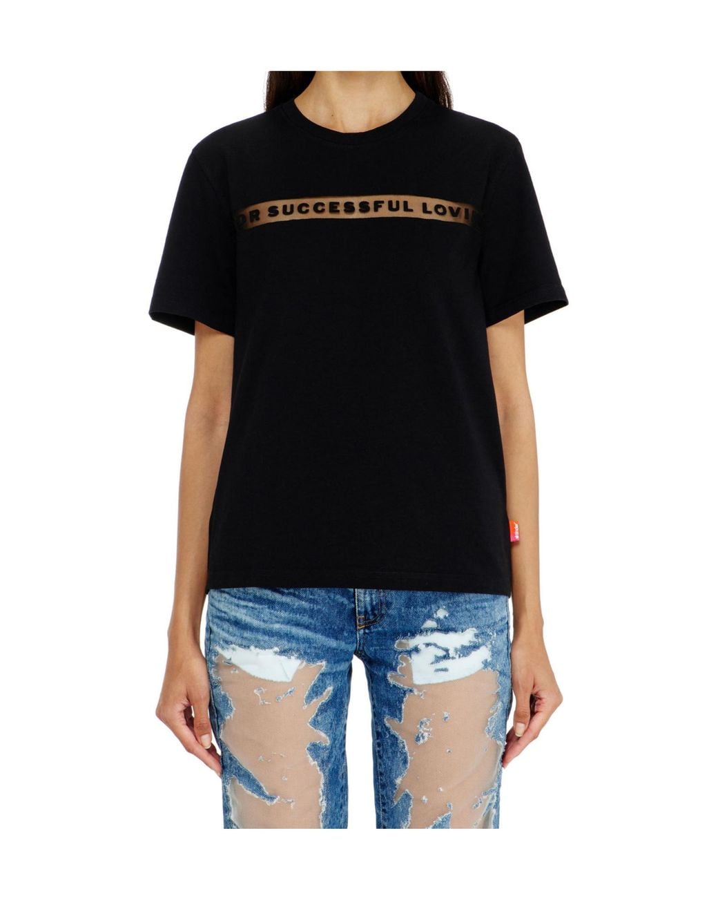 DIESEL Black X Tinder Logo-Print Sheer-Panel T-Shirt for men
