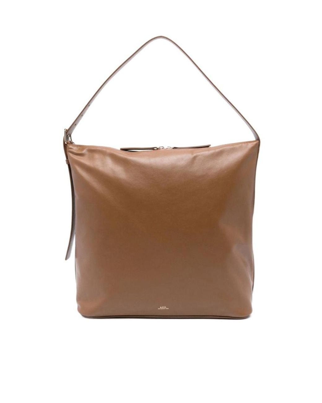 A.P.C. Brown Logo Printed Zipped Tote Bag