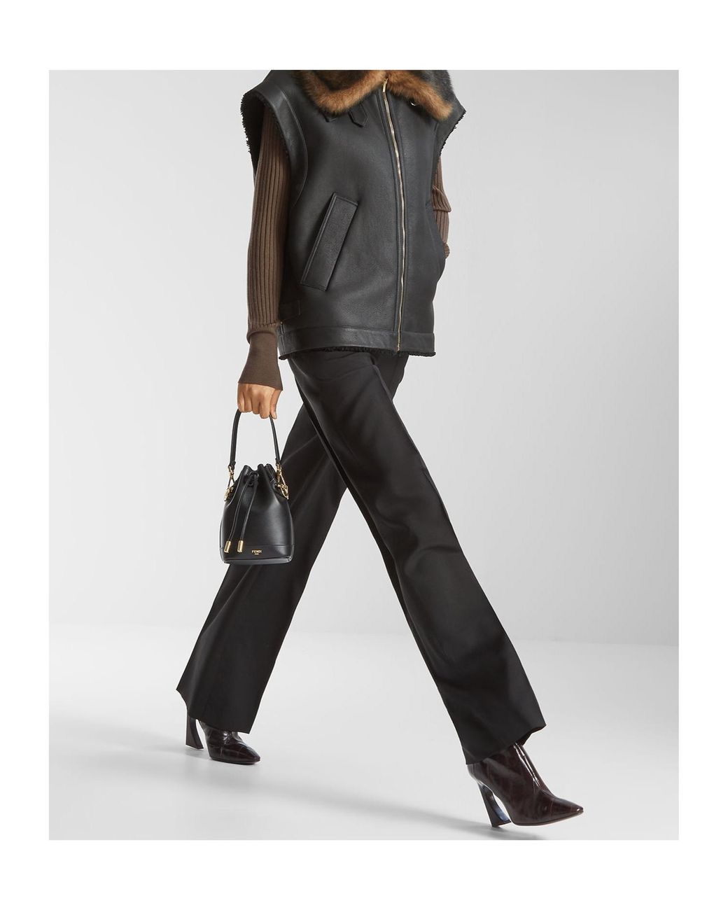 Fendi Black Pleated Wide-Leg Trousers