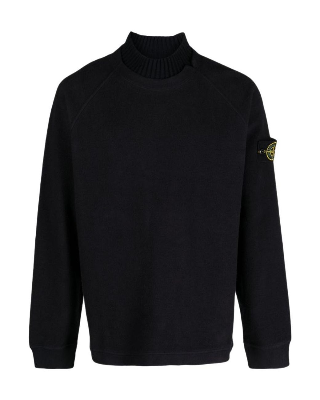 Stone Island Blue Compass-Motif Mock Neck Layered Sweatshirt for men