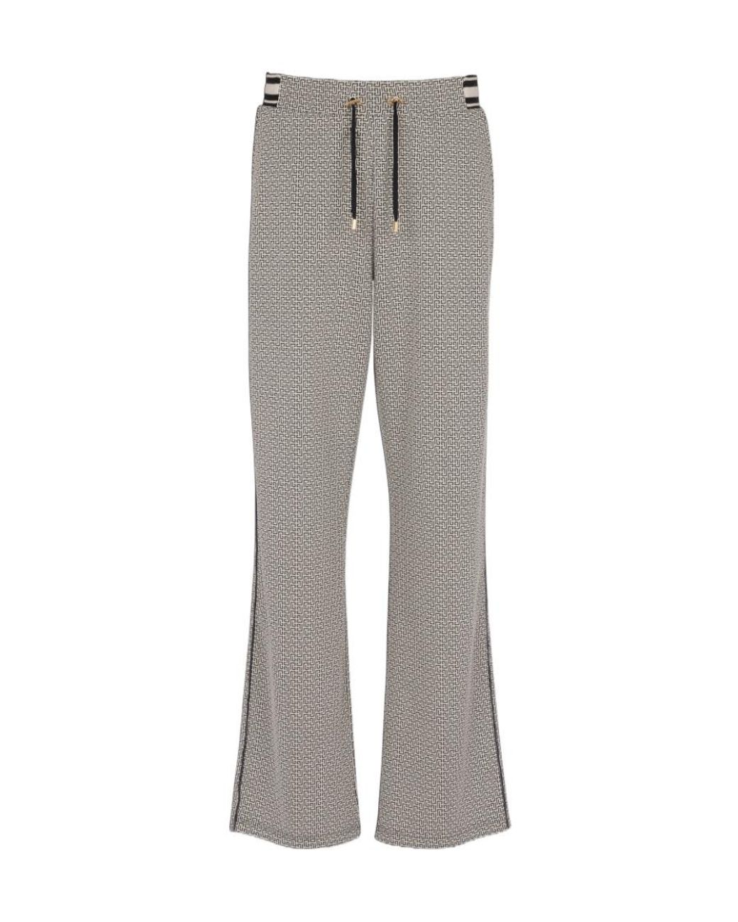 Balmain Gray Monogram-Jacquard Drawstring Pants for men