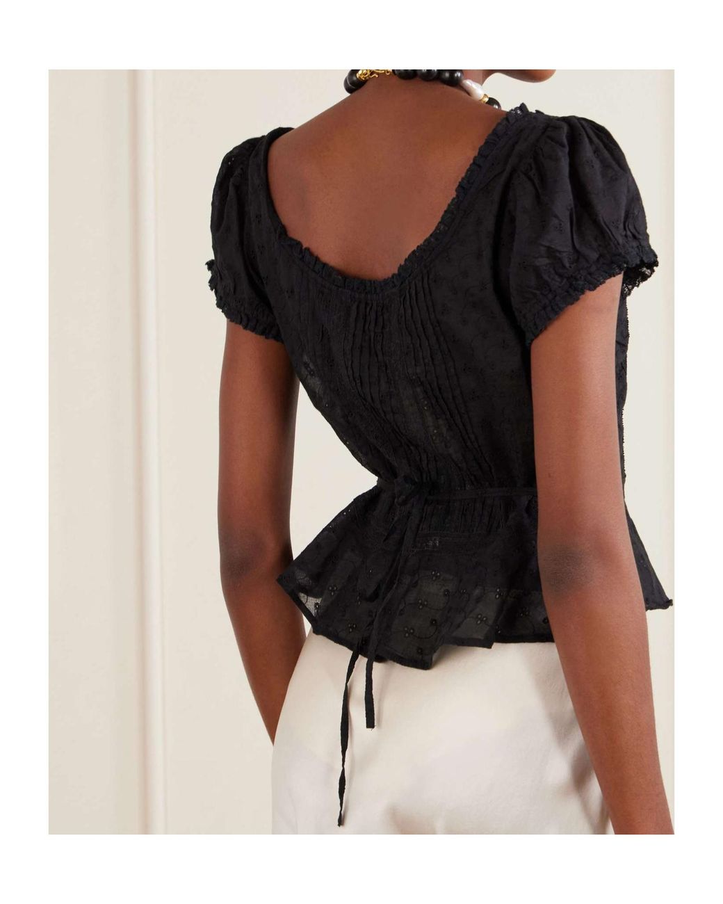 Rixo Blue Sandi Cropped Broderie Anglaise Cotton Blouse