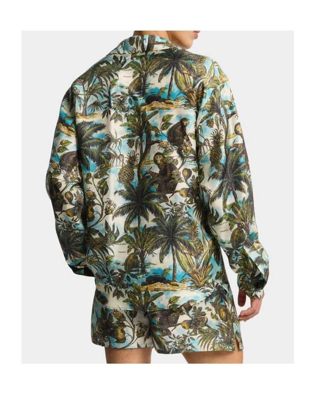 DSquared² Green Monkey Printed Notch Collar Shirt for men