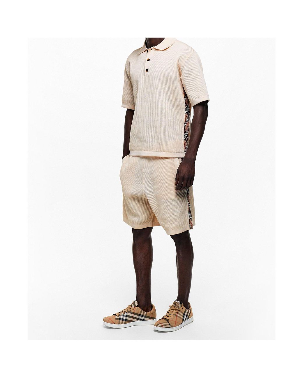 Burberry Natural Knitted Short Sleeve Polo Shirt for men