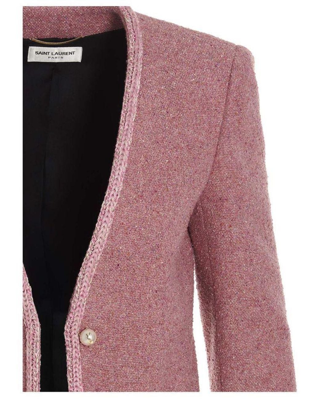 Saint Laurent Pink Faux-Fur Detail Fitted Jacket