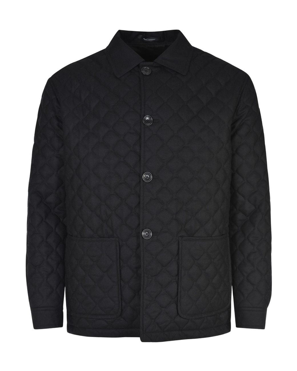 Tagliatore Black Quilted Shirt Collar Jacket for men