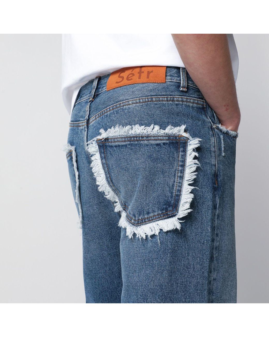 Séfr Blue Frayed Cut Jeans for men
