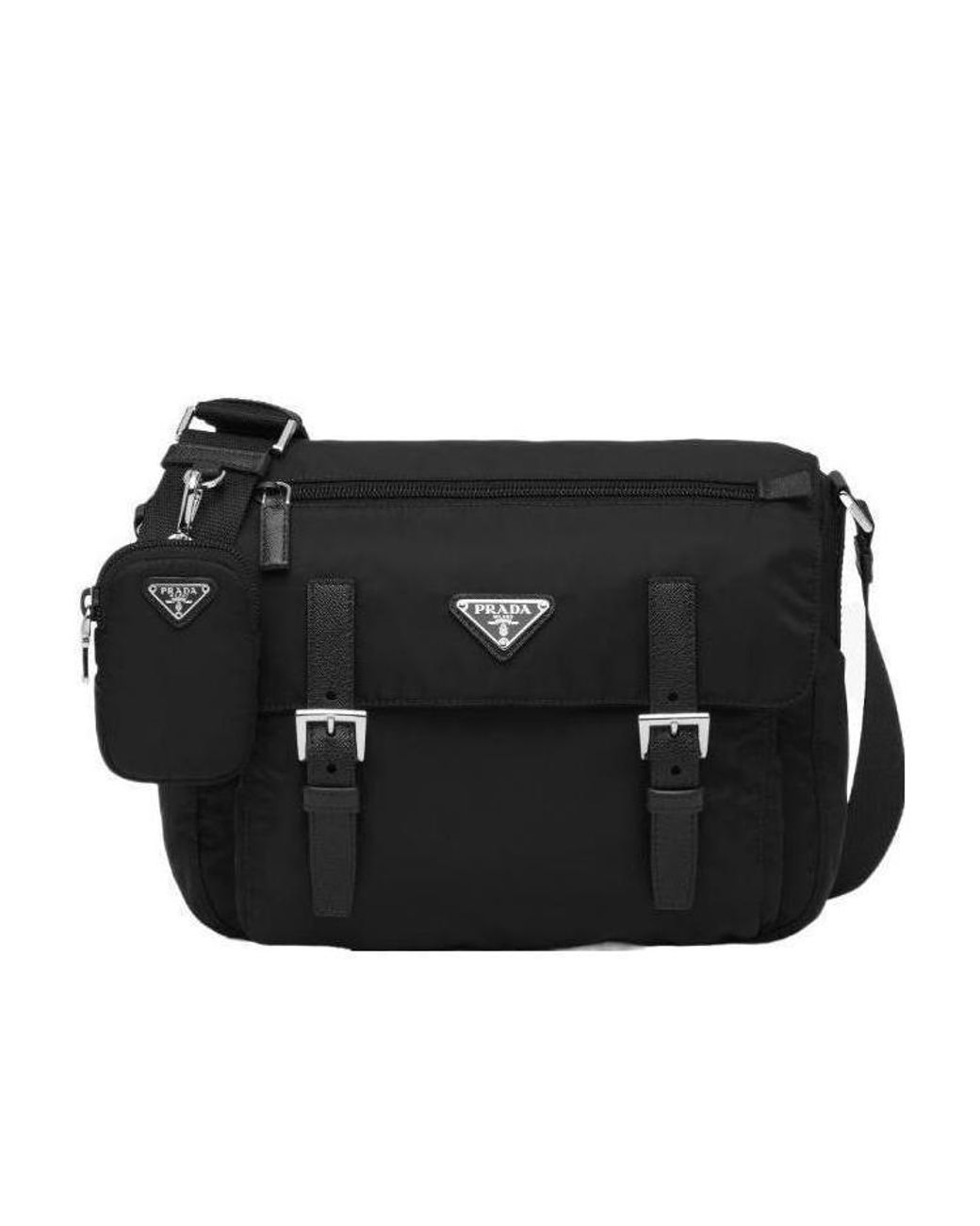 Prada Black Logo Patch Zip-Up Shoulder Bag